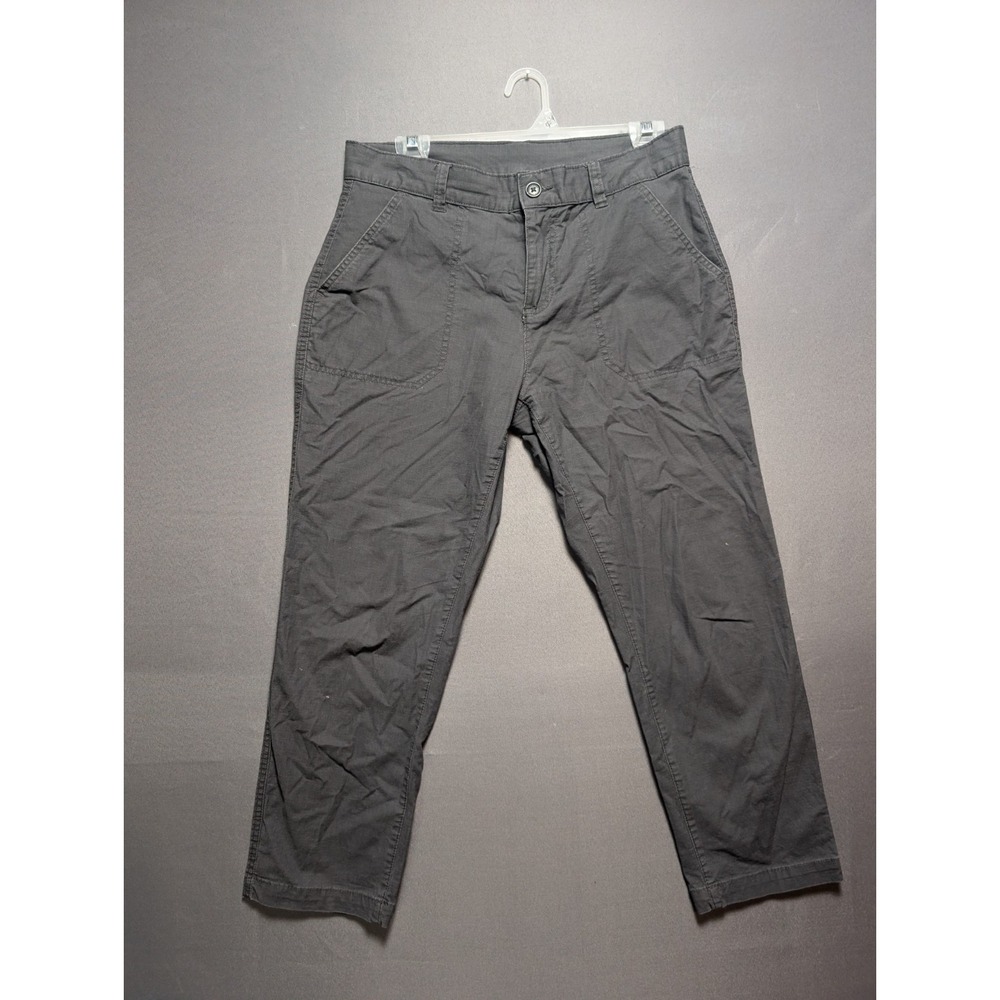 Eddie Bauer Cropped Pants Women 6 Petite Charcoal Gray Ripstop Logo Straight Leg